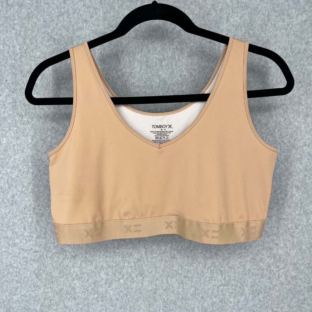 TomboyX V Neck Compression Binder Top Bra Size 3X Chai Tan Neutral Casual